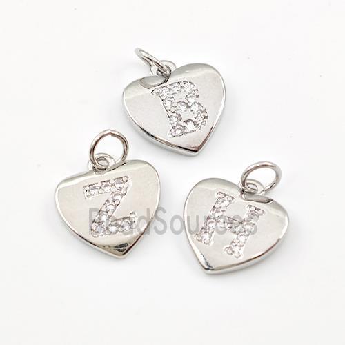 Copper Heart Pendant Pave Zirconia Mix Letters Alphabet Platinum Plated