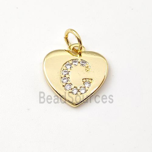 Copper Heart Pendant Pave Zirconia Letter-C Gold Plated