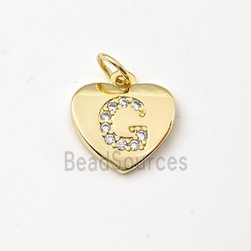 Copper Heart Pendant Pave Zirconia Letter-G Gold Plated