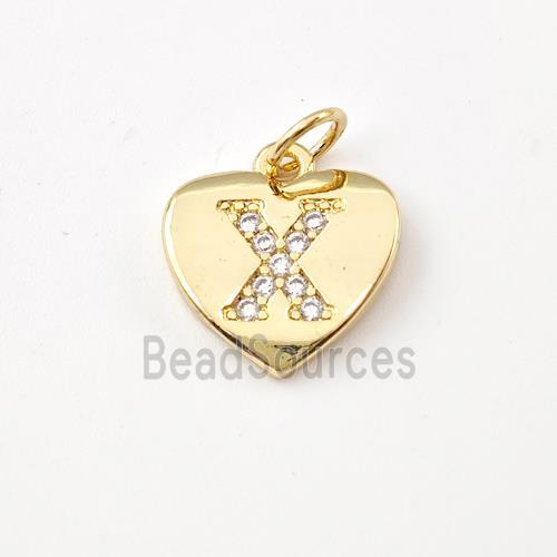 Copper Heart Pendant Pave Zirconia Letter-X Gold Plated