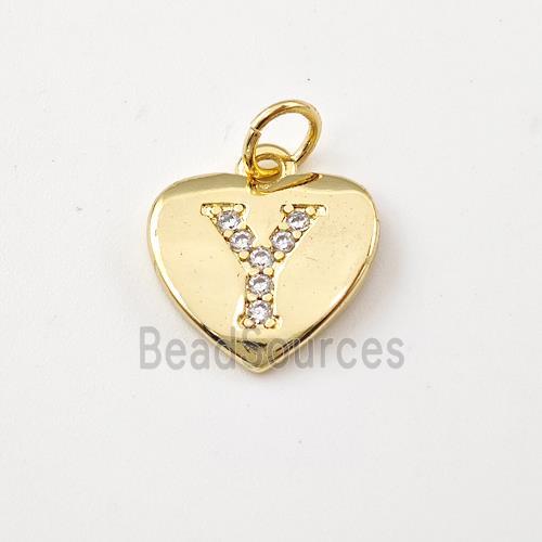 Copper Heart Pendant Pave Zirconia Letter-Y Gold Plated