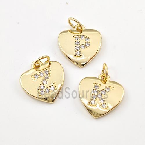 Copper Heart Alphabet Pendant Pave Zirconia Mixed Letters Gold Plated