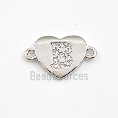 Copper Heart Connector Pave Zirconia Letter-B Platinum Plated