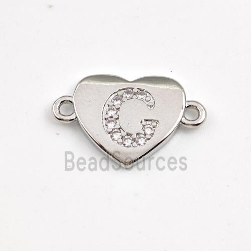 Copper Heart Connector Pave Zirconia Letter-C Platinum Plated