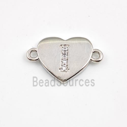 Copper Heart Connector Pave Zirconia Letter-I Platinum Plated