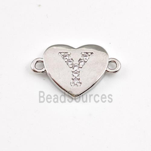 Copper Heart Connector Pave Zirconia Letter-Y Platinum Plated