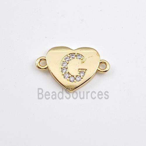 Copper Heart Connector Pave Zirconia Letter-C Gold Plated