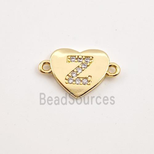 Copper Heart Connector Pave Zirconia Letter-Z Gold Plated