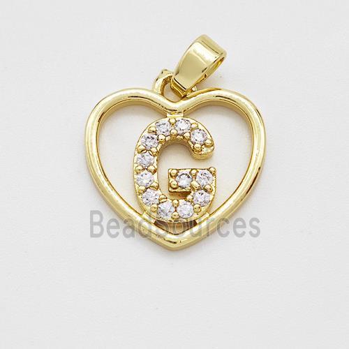 Copper Heart Pendant Pave Zirconia Letter-G Gold Plated