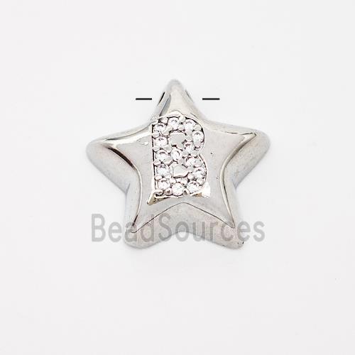 Copper Star Pendant Pave Zirconia Letter-B Large Hole Platinum Plated