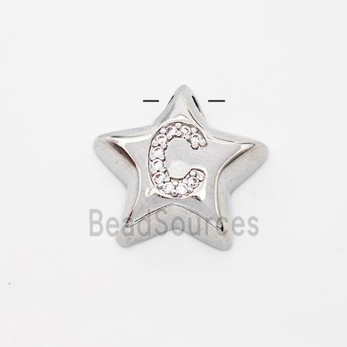 Copper Star Pendant Pave Zirconia Letter-C Large Hole Platinum Plated