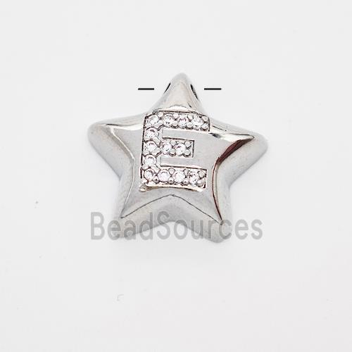 Copper Star Pendant Pave Zirconia Letter-E Large Hole Platinum Plated