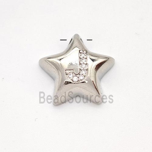 Copper Star Pendant Pave Zirconia Letter-J Large Hole Platinum Plated