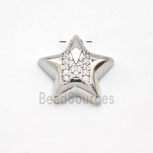 Copper Star Pendant Pave Zirconia Letter-M Large Hole Platinum Plated