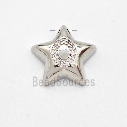 Copper Star Pendant Pave Zirconia Letter-O Large Hole Platinum Plated