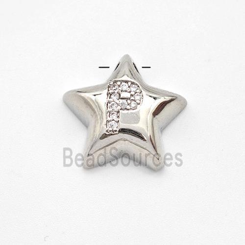 Copper Star Pendant Pave Zirconia Letter-P Large Hole Platinum Plated