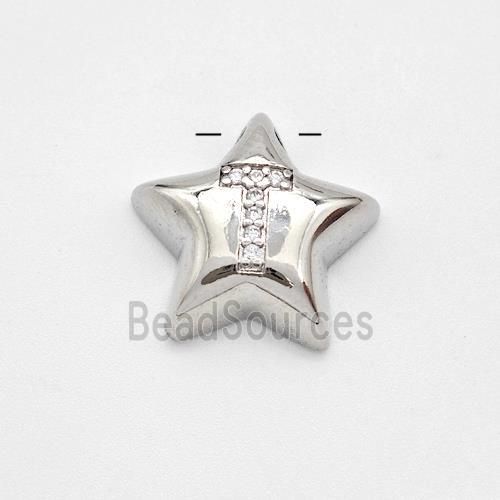 Copper Star Pendant Pave Zirconia Letter-T Large Hole Platinum Plated