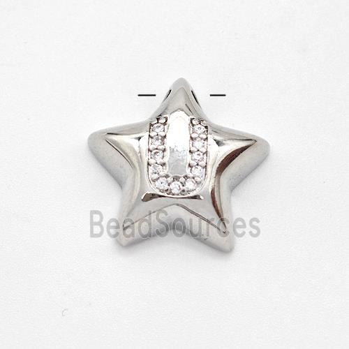 Copper Star Pendant Pave Zirconia Letter-U Large Hole Platinum Plated