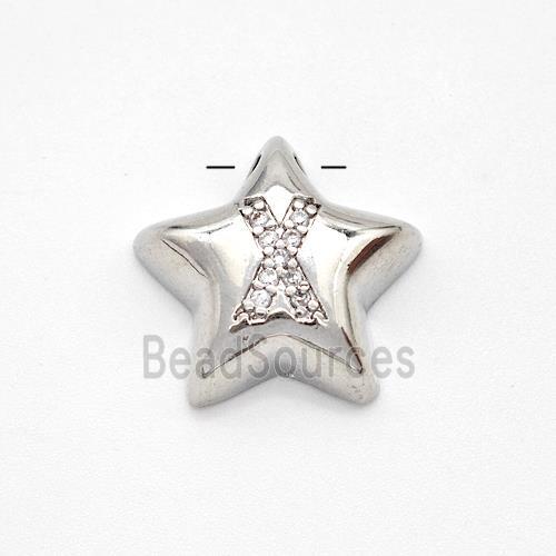 Copper Star Pendant Pave Zirconia Letter-X Large Hole Platinum Plated