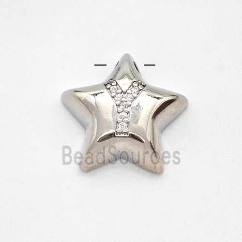 Copper Star Pendant Pave Zirconia Letter-Y Large Hole Platinum Plated