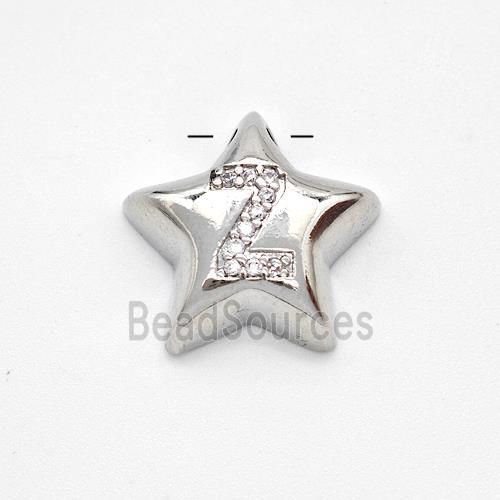 Copper Star Pendant Pave Zirconia Letter-Z Large Hole Platinum Plated