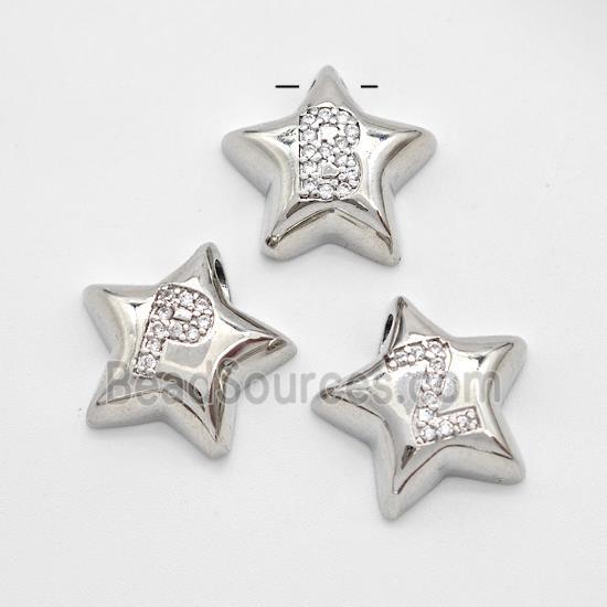 Copper Star Alphabet Pendant Pave Zirconia Mixed Letters Large Hole Platinum Plated