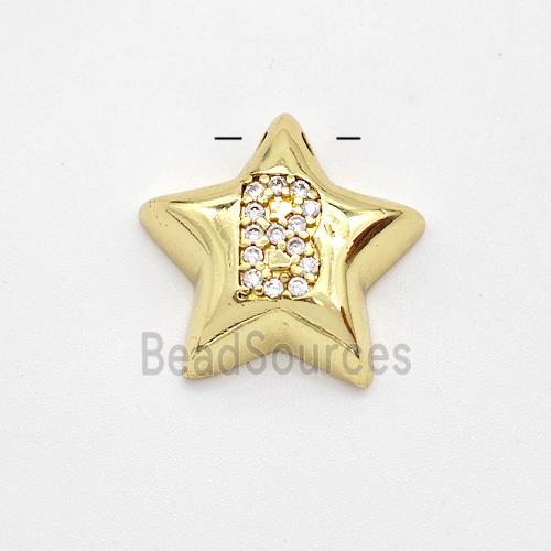 Copper Star Pendant Pave Zirconia Letter-B Large Hole Gold Plated