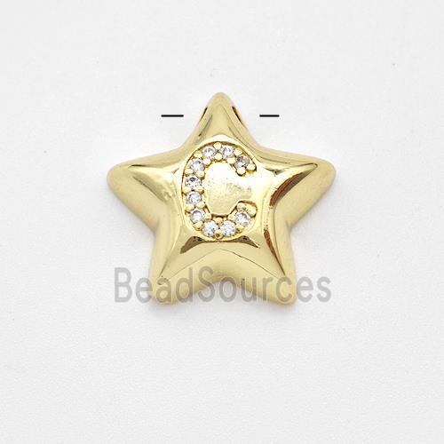 Copper Star Pendant Pave Zirconia Letter-C Large Hole Gold Plated