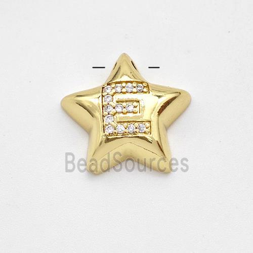 Copper Star Pendant Pave Zirconia Letter-E Large Hole Gold Plated