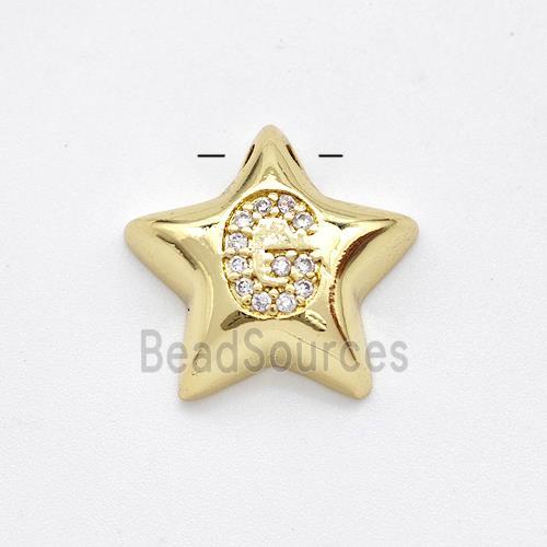 Copper Star Pendant Pave Zirconia Letter-G Large Hole Gold Plated