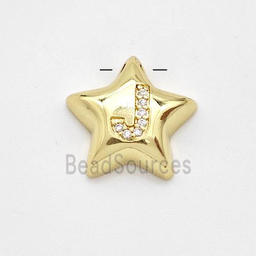 Copper Star Pendant Pave Zirconia Letter-J Large Hole Gold Plated