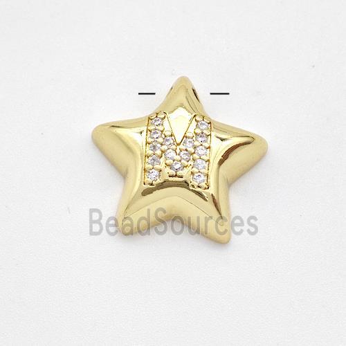 Copper Star Pendant Pave Zirconia Letter-M Large Hole Gold Plated