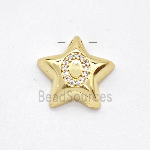 Copper Star Pendant Pave Zirconia Letter-O Large Hole Gold Plated