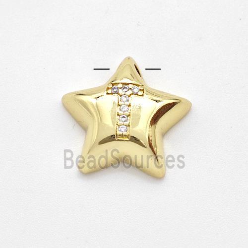 Copper Star Pendant Pave Zirconia Letter-T Large Hole Gold Plated