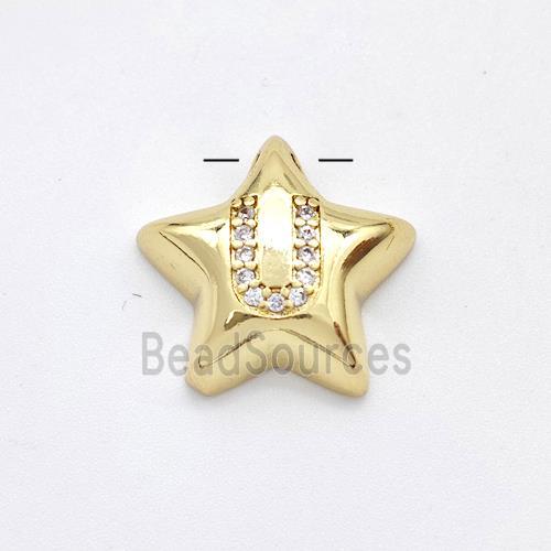 Copper Star Pendant Pave Zirconia Letter-U Large Hole Gold Plated