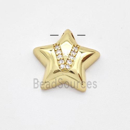 Copper Star Pendant Pave Zirconia Letter-V Large Hole Gold Plated