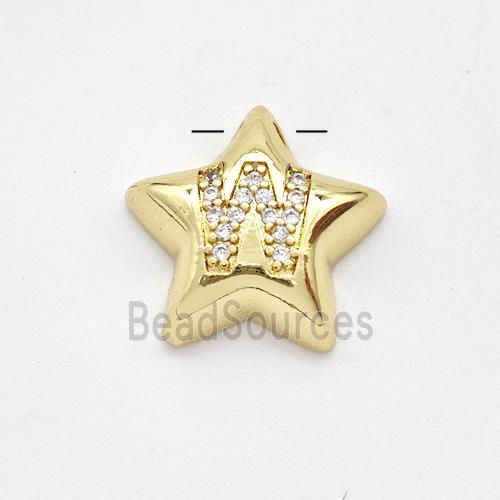 Copper Star Pendant Pave Zirconia Letter-W Large Hole Gold Plated