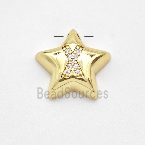 Copper Star Pendant Pave Zirconia Letter-X Large Hole Gold Plated