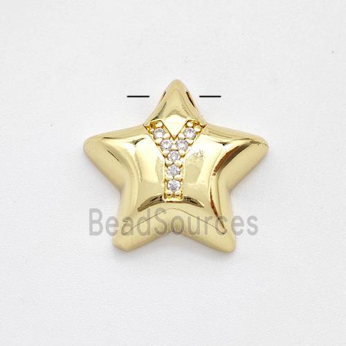 Copper Star Pendant Pave Zirconia Letter-Y Large Hole Gold Plated