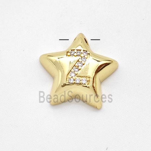 Copper Star Pendant Pave Zirconia Letter-Z Large Hole Gold Plated