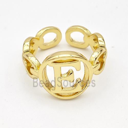 Copper Ring With Letter-E Gold Plated