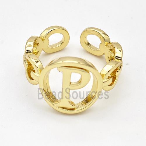 Copper Ring With Letter-P Gold Plated