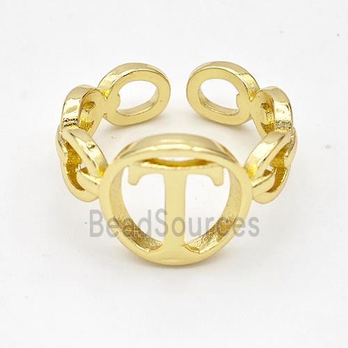 Copper Ring With Letter-T Gold Plated