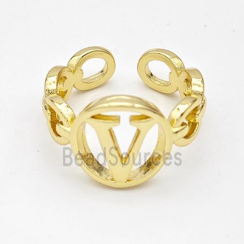 Copper Ring With Letter-V Gold Plated