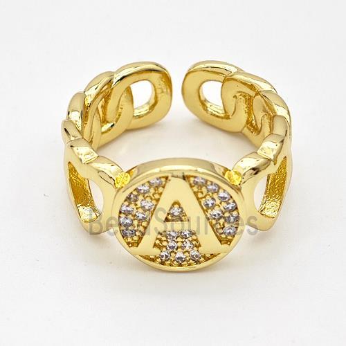 Copper Ring Pave Zirconia Letter-A Gold Plated