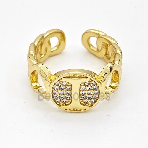 Copper Ring Pave Zirconia Letter-I Gold Plated