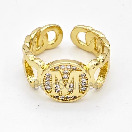 Copper Ring Pave Zirconia Letter-M Gold Plated