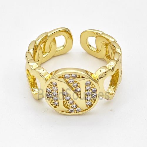 Copper Ring Pave Zirconia Letter-N Gold Plated