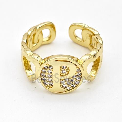 Copper Ring Pave Zirconia Letter-P Gold Plated