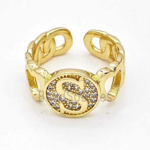 Copper Ring Pave Zirconia Letter-S Gold Plated